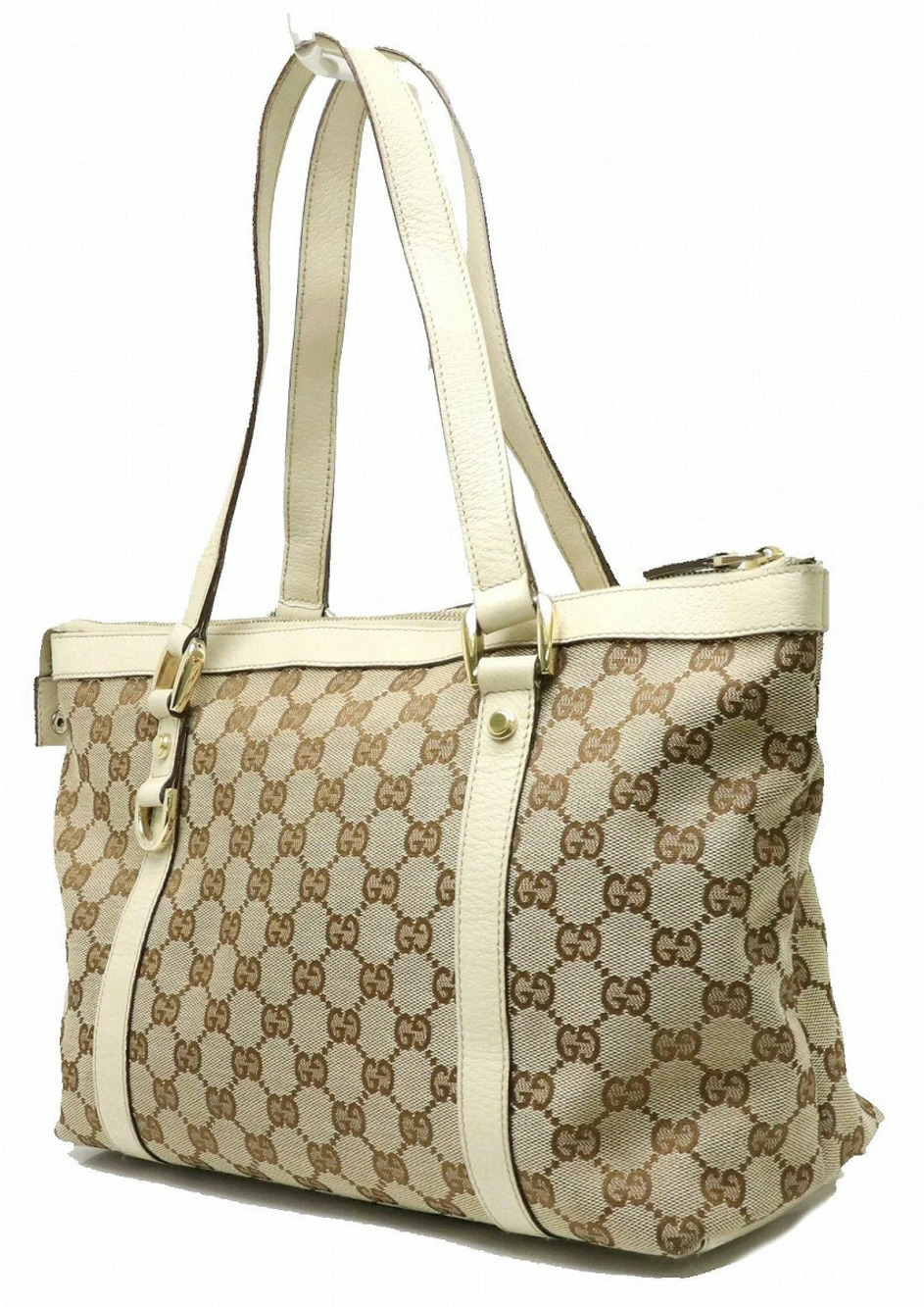 Gucci Cream Shoulder Brown White Ivory Canvas Beige Bag Tote GG Abbey White Tan